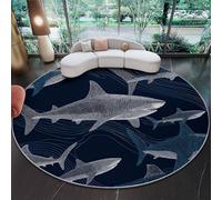 Genérico Alfombra Redonda 180 cm (Rond), Alfombra Minimalismo Arte Digital Peces Suave Antideslizante Lavable Adecuada - para Dormitorio Entrada Comedor Dormitorio Familiar Azul Oscuro