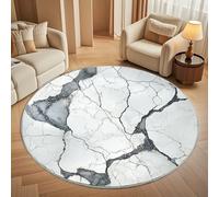 Genérico Alfombra Redonda 200 cm PatróN de MáRmol Salon Antideslizante Lavables en Lavadora Blanquecino Suave Alfombra Redonda Pelo Corto para Dormitorio Infantil e Decoración Hogar