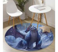 Genérico Alfombra Redonda 60 cm con patrón Fantasía dragón Hielo en la Tierra Nevada, Lavable a máquina para terraza Cocina Pelo Corto Suave, alfombras de habitacion Juvenil, Azul Azul grisáceo