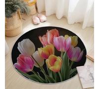 Genérico Alfombra Redonda 60 cm, Hermoso Tulipán Suave Lavable mullida Antideslizante del hogar alfombras Negro para Sala de Estar, Dormitorio y Decoración del Hogar