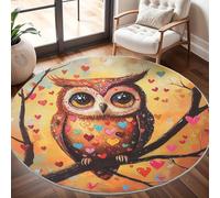 Genérico Alfombra Redonda 80 cm BúHo con CorazóN Colorido Salon Antideslizante Lavables en Lavadora MarróN Suave Alfombra Redonda Pelo Corto para Dormitorio Infantil e Decoración Hogar