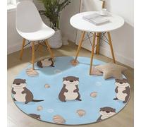 Genérico Alfombra Redonda 90 cm con patrón Lindas imágenes nutrias, Lavable a máquina para terraza Cocina Pelo Corto Suave, alfombras de habitacion Juvenil, Azul Claro