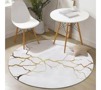 Genérico Alfombra Redonda 90 cm, Grieta Dorada Líneas Alfombras Lavables en Lavadora Antideslizante, Crema para Sala de Estar, Dormitorio y Decoración del Hogar