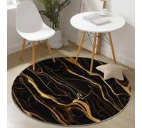 Genérico Alfombra Redonda 90 cm, Lujo Mármol Textura Suave esponjosa de Pelo Corto, con Respaldo Antideslizante, Alfombra Lavable Negro para Sala de Estar Cocina Dormitorio