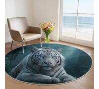Genérico Alfombra Redonda Animal - 150 cm Antideslizante Alfombras Estampado Selva 3D Tigre Blanco para Dormitorio Entrada Comedor Halls Balcón, Azul Oscuro Suaves Interiores Alfombra