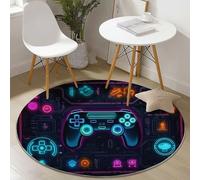 Genérico Alfombra Redonda Antideslizante Controlador De Juego Abstracto Suave y Lavable a máquina, para la decoración del Dormitorio, la Sala de Estar, el Comedor y el hogar 180 cm, Vistoso