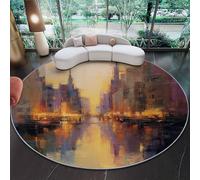 Genérico Alfombra Redonda Antideslizante Vistoso, Lavable Alfombras Estampado Abstracto Ciudad Arquitectura - 180 cm para Sala De Estudio Cocina Sala Estudio y Comedor