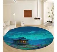 Genérico Alfombra Redonda Colina Hierba Casa Madera, Alfombra Lavable y Antideslizante de Pelo Corto - Tapete Estampados Verde para Salón Dormitorio Oficina o Comedor Diámetro de 80 cm