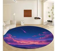 Genérico Alfombra Redonda Cómic Cielo Estrellado Estrella Fugaz, Moqueta Lavables en Lavadora Antideslizante, Alfombra de Pelo Corto Suave Púrpura Diámetro de 100 cm para Salón Dormitorio Cocina