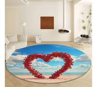 Genérico Alfombra Redonda con Cielo BLU Nuvole Bianche Forma Cuore Diámetro de 90 cm, Pelo Corto Lana Sintética Antideslizante Alfombra de Area Azul para Sala de Estar Dormitorio Oficina Decoración