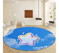 Genérico Alfombra Redonda con Nuvole BLU Bianche Stelle Diámetro de 80 cm, Pelo Corto Lana Sintética Antideslizante Alfombra de Area Azul para Sala de Estar Dormitorio Oficina Decoración