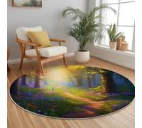 Genérico Alfombra Redonda de 100 cm, Naturaleza Bosque Camino Estampados Lavable Alfombras, Verde Suaves Pelo Corto Alfombra para Salón Dormitorio Estudio Comedor Decoración
