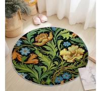 Genérico Alfombra Redonda de 100 cm, Retro William Morris Floral Antideslizante de Felpa Esponjosa, Lavable para Sala de Estar Dormitorio Pasillo Cocina, Negro Verde