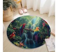 Genérico Alfombra Redonda de 100 cm, Selva Tropical Loro Cascada Suave Lavable mullida Antideslizante decoración del hogar alfombras Verde Ideal para Dormitorio o Sala de Estar