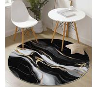 Genérico Alfombra Redonda de 150 cm, Abstracto Mármol Líquido Suave Lavable mullida Antideslizante decoración del hogar alfombras Negro Ideal para Dormitorio o Sala de Estar
