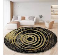 Genérico Alfombra Redonda de 150 cm, Suave Franela y Lavable Alfombra Redonda Abstracto Textura Rugosa Remolinos para Dormitorio Sala de Estar Cocina Decoración, Oro Negro Alfombras Antideslizante