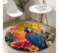 Genérico Alfombra Redonda de 150 cm, Tapete Redonda con patrón Loro Tropical Flores, Lavable a máquina Alfombra Antideslizante para Dormitorio Sala de Estar Cocina decoración del hogar, Vistoso