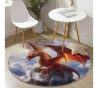 Genérico Alfombra Redonda de 180 cm, Fantasía Dragón Montaña Suave Lavable mullida Antideslizante decoración del hogar alfombras Azul Grisáceo Ideal para Dormitorio o Sala de Estar