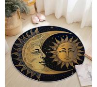Genérico Alfombra Redonda de 180 cm, Tapete Redonda con patrón Fantasía Sol Luna Rostros, Lavable a máquina Alfombra Antideslizante para Dormitorio Sala de Estar Cocina decoración del hogar, Negro