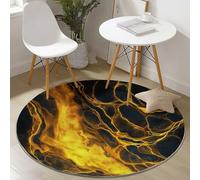 Genérico Alfombra Redonda de 60 cm, Alfombra Redonda Antideslizante Lavable de Felpa Esponjosa con Diseño de Abstracto Llamas, para Sala de Estar Dormitorio Pasillo Cocina, Negro Amarillo