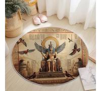 Genérico Alfombra Redonda de 60 cm, Antiguo Faraón Trono Suave Lavable mullida Antideslizante decoración del hogar alfombras Marrón Ideal para Dormitorio o Sala de Estar