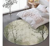 Genérico Alfombra Redonda de 90 cm - Rama Verde Alfombra Antideslizante, con patrón Resumen Planta, Suave y fácil de Limpiar, para Dormitorio, Sala de Estar y decoración del hogar