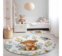 Genérico Alfombra Redonda de Dibujos Animados Lombriz De Tierra Alta Flores 120 cm Lavable Grande Redonda, Antideslizante Suave Ultrafina para Dormitorio Oficina Cocina Entrada, Marrón