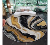 Genérico Alfombra Redonda de Mármol Líquido Abstracto 150 cm Lavable Grande Redonda, Antideslizante Suave Ultrafina para Dormitorio Oficina Cocina Entrada, Negro Dorado