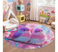 Genérico Alfombra Redonda de Pajaritos Felices Y Flores 180 cm Lavable Grande Redonda, Antideslizante Suave Ultrafina para Dormitorio Oficina Cocina Entrada, Multicolor