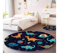 Genérico Alfombra Redonda de Patrón De Dinosaurio, 160 cm, Estilo Espacial De Dibujos Animados Lavable Grande Redonda, Antideslizante Suave Ultrafina para Dormitorio, Habitación Infantil, Vistoso