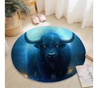 Genérico Alfombra Redonda de Pelo Corto en Franela 150 cm - Lavable a Máquina Decorativa con Dark Fantasy Bison Estampada para Salón Dormitorio Cocina Terraza o Balcón, BLU Scuro