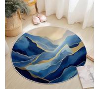 Genérico Alfombra Redonda de Pelo Corto Montañas Abstractas Alfombra de Pasillo para Sala de Estar, Antideslizante, para Dormitorio, Oficina, Hotel 150 cm, Azul Marino Dorado