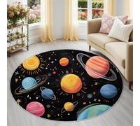 Genérico Alfombra Redonda de Planetas Y Estrellas del Espacio 160 cm Lavable Grande Redonda, Antideslizante Suave Ultrafina para Dormitorio Oficina Cocina Entrada, Negro