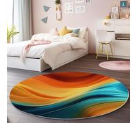 Genérico Alfombra Redonda de Salón 100 cm, Abstracto Líneas Ondas Dinámicas Tema Antideslizante Lavable Alfombras Redondas - Color Naranja Suave Franela Alfombra para Salón Cocina Dormitorio