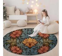 Genérico Alfombra Redonda de salón 100 cm, Estilo William Morris Floral Alfombra Estampada Lavable Antideslizante, Alfombras Redonda de área Suaves para Sala de Estar o Dormitorio Color