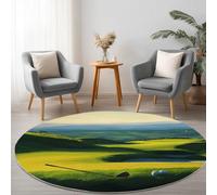 Genérico Alfombra Redonda de salón 180 cm, Deportes Golf Campo Alfombra Estampada Lavable Antideslizante, Alfombras Redonda de área Suaves para Sala de Estar o Dormitorio Verde