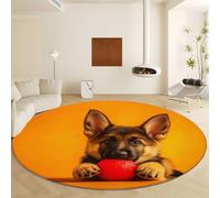 Genérico Alfombra Redonda de salón 90 x 90 cm, Animal Pastor Perro Bola Roja Alfombra Estampada Lavable Antideslizante, Alfombras Redonda de área Suaves para Sala de Estar o Dormitorio Color Naranja