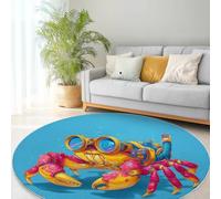Genérico Alfombra Redonda de Salón Lavable 120 cm Caricatura Océano Animales Cangrejo, Alfombra Antideslizante Moqueta Piso Azul - para Dormitorio Cocina Balcón Terraza Salón Comedor Interior