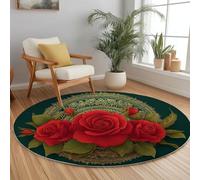 Genérico Alfombra Redonda de Salón Lavable 150 cm Negro, Alfombra Antideslizante Moqueta Piso Plantas Flores Mandala Rosa - para Dormitorio Cocina Balcón Terraza Salón Comedor Interior