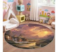 Genérico Alfombra Redonda de Soñador Cascada Montañas 180 cm Lavable Grande Redonda, Antideslizante Suave Ultrafina para Dormitorio Oficina Cocina Entrada, Naranja