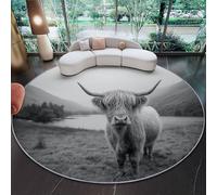 Genérico Alfombra Redonda de Toro De Las Tierras Altas Natural 120 cm Lavable Grande Redonda, Antideslizante Suave Ultrafina para Dormitorio Oficina Cocina Entrada, Animales Salvajes