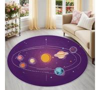 Genérico Alfombra Redonda Espacio Planetas Universo 60 cm, Alfombra Grande Lavable para Comedor, Suave, Antideslizante, no desprende Pelusa, para Dormitorio, Interior, Sala de Estar, Púrpura