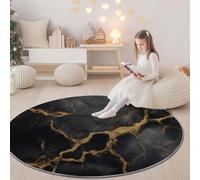Genérico Alfombra Redonda Estampado Resumen Grietas De Mármol Dorado - 150 cm Antideslizante Alfombras para Dormitorio Entrada Comedor Halls Balcón, Negro Suaves Interiores Alfombra