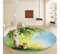 Genérico Alfombra Redonda Estilo Dibujos Animados Animal Ardilla, Moqueta Lavables en Lavadora Antideslizante - Alfombra de Pelo Corto Suave Verde Diámetro de 120 cm para Salón Dormitorio Cocina