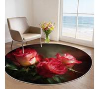 Genérico Alfombra Redonda Flores - 100 cm Antideslizante Alfombras Estampado Rosas Rojas De Ensueño Pintura Al Óleo para Dormitorio Entrada Comedor Halls Balcón, Oscuro Suaves Interiores Alfombra