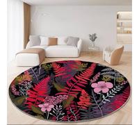 Genérico Alfombra Redonda Franela 160 cm- Antideslizante Plegable Pelo Corto Elementos Florales Y Botánicos Mínimos Patrón Alfombra para Salón Cocina Dormitorio o Terraza Decorativo, Rojo