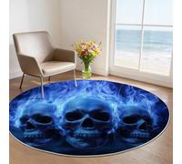 Genérico Alfombra Redonda Gótico - 60 cm Antideslizante Alfombras Estampado Fantasía Fuego Calavera para Dormitorio Entrada Comedor Halls Balcón, Azul Suaves Interiores Alfombra