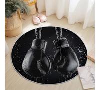 Genérico Alfombra Redonda Grande Lavable, Antideslizante Guantes De Boxeo Deportivos para la decoración Interior del Dormitorio, Sala de Estar y habitación de los niños 60 cm, Negro