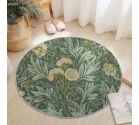 Genérico Alfombra Redonda Grande Lavable, Antideslizante William Morris Floral para la decoración Interior del Dormitorio, Sala de Estar y habitación de los niños 100 cm, Será Verde