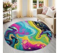 Genérico Alfombra Redonda Lavable 120 cm, Multicolor Mármol Líquido Antideslizante, Vanguardista Elegante Y Abstracto Alfombra Pelo Corto Fácil de Limpiar para Comedor y Pasillo